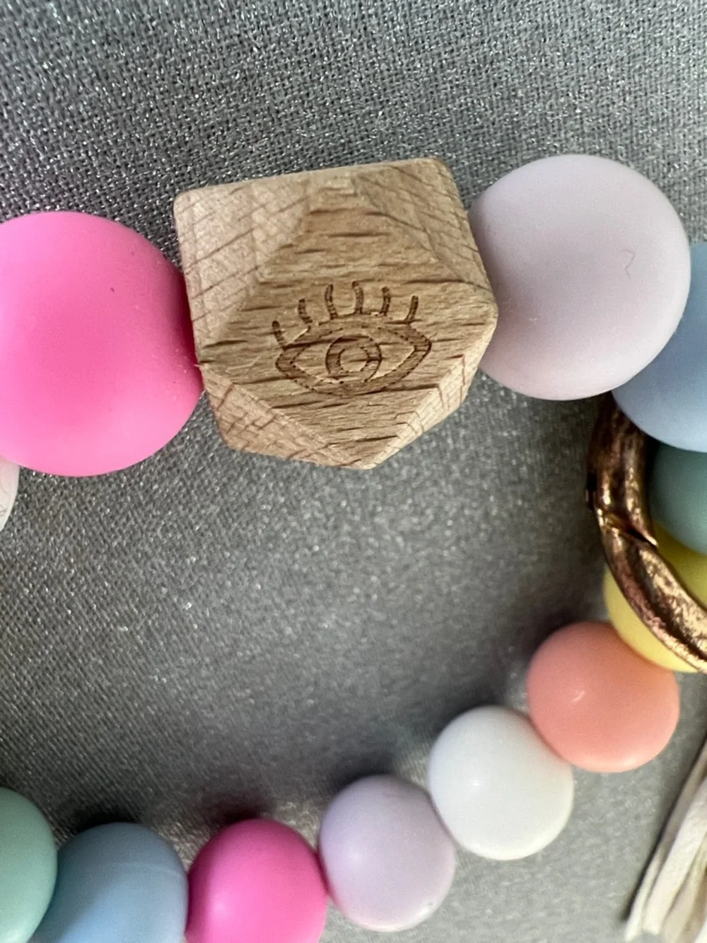 Women’s Wooden Bead 3.5” Bracelet Pastel Tassel Keyring - Multicolor
